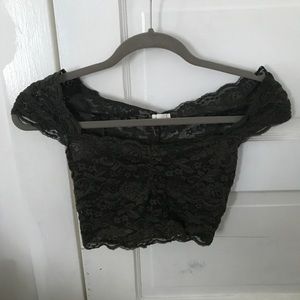 Green lace crop top